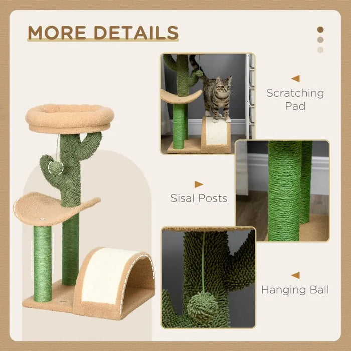 72cm Cat Tree w/ Bed, Toy Ball, Sisal Post, Curved Pad - Beige & Green UK PET HOUSE