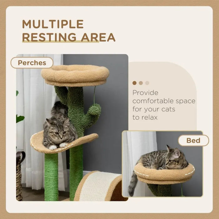 72cm Cat Tree w/ Bed, Toy Ball, Sisal Post, Curved Pad - Beige & Green UK PET HOUSE