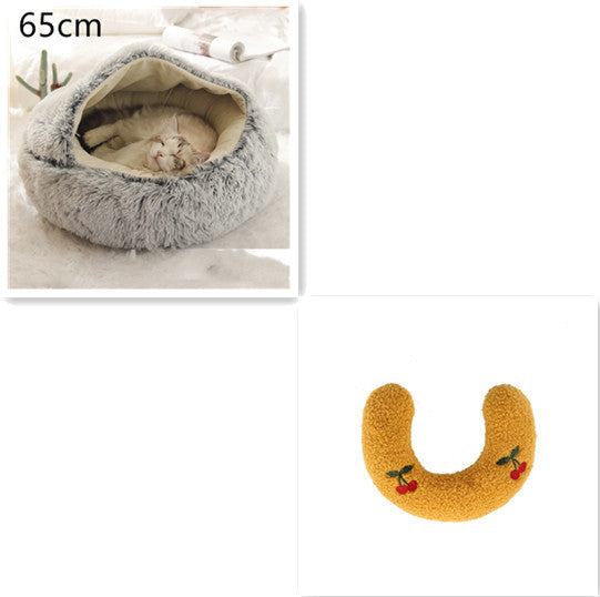 Pet Cat Dog 2 In 1 Winter Bed Round Plush Warm Bed House Soft Long Plush UK PET HOUSE