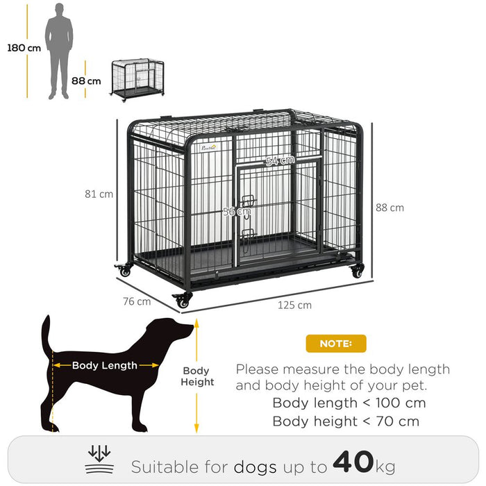 81x125cm Metal Dog Cage Kennel Locking Door & Wheels Extra Large Pets Pawhut UK PET HOUSE