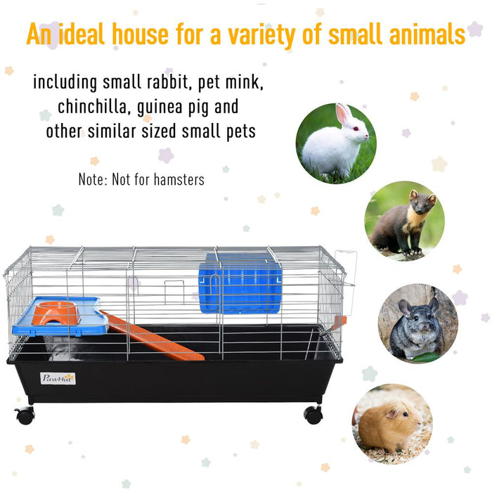 89cm Small Animal Home Cage for Rabbit Ferret Chinchilla w/ Wheels Black UK PET HOUSE