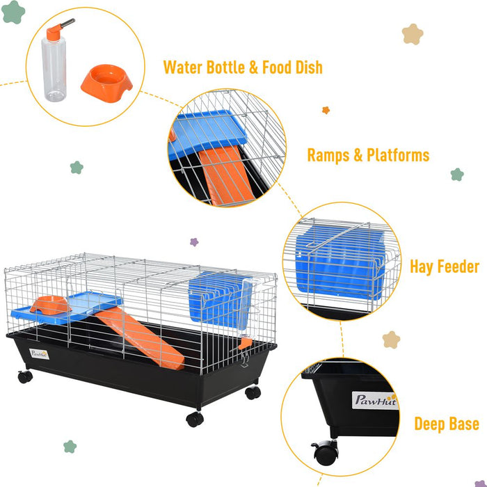 89cm Small Animal Home Cage for Rabbit Ferret Chinchilla w/ Wheels Black UK PET HOUSE