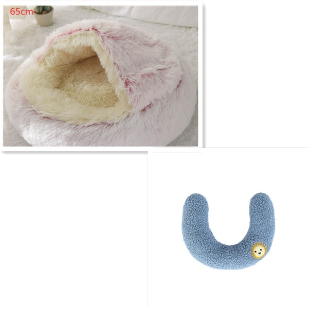 Pet Cat Dog 2 In 1 Winter Bed Round Plush Warm Bed House Soft Long Plush UK PET HOUSE