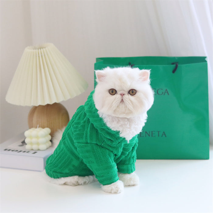 Pet Cat Dog V Green Terry Cloth Christmas Clothes