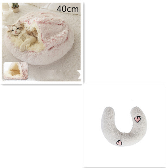 Pet Cat Dog 2 In 1 Winter Bed Round Plush Warm Bed House Soft Long Plush UK PET HOUSE