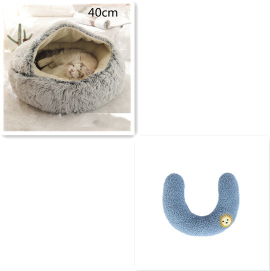 Pet Cat Dog 2 In 1 Winter Bed Round Plush Warm Bed House Soft Long Plush UK PET HOUSE