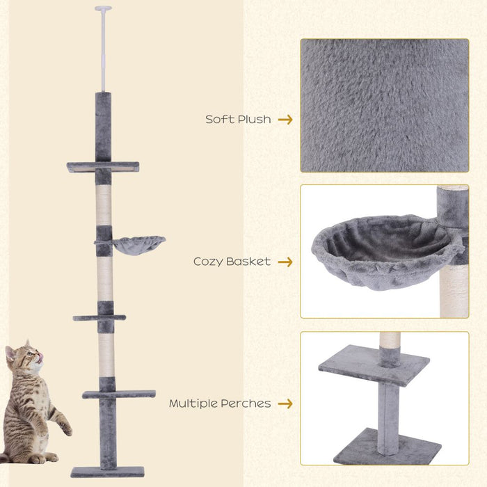 Adjustable 5-Tier Cat  Scratching Tree - Floor to Ceiling UK PET HOUSE