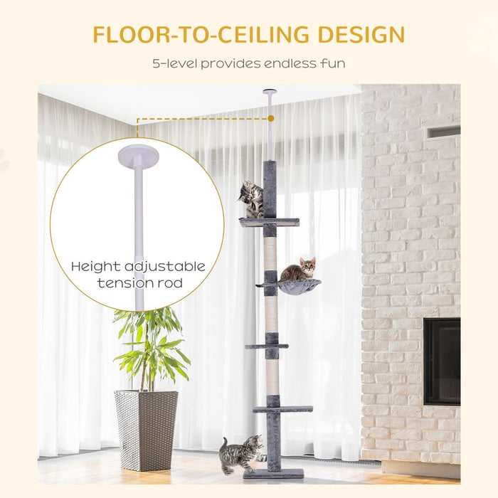 Adjustable 5-Tier Cat  Scratching Tree - Floor to Ceiling UK PET HOUSE