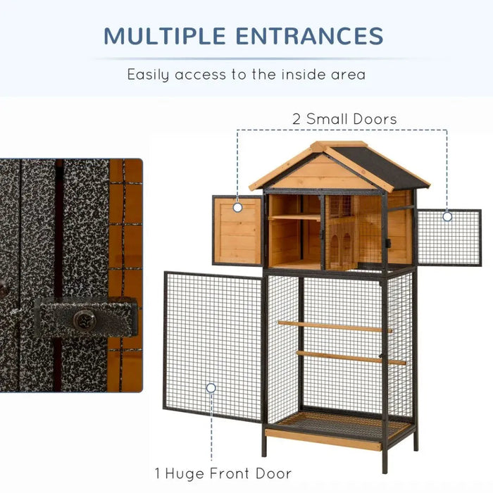 Bird Cage Wood & Steel Aviary w/ Standing Pole, Nest, Slide-Out Tray UK PET HOUSE