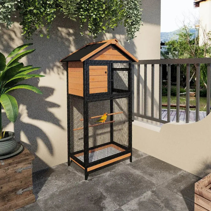 Bird Cage Wood & Steel Aviary w/ Standing Pole, Nest, Slide-Out Tray UK PET HOUSE