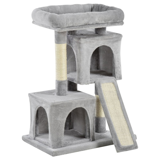 Cat Rest & Play Activity Tree w/ 2 House Cushion Perch Scratching Post Grey UK PET HOUSE