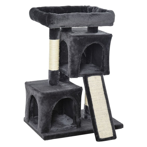 Cat Rest & Play Activity Tree w/ 2 House Perch Scratching Post Black Pawhut UK PET HOUSE