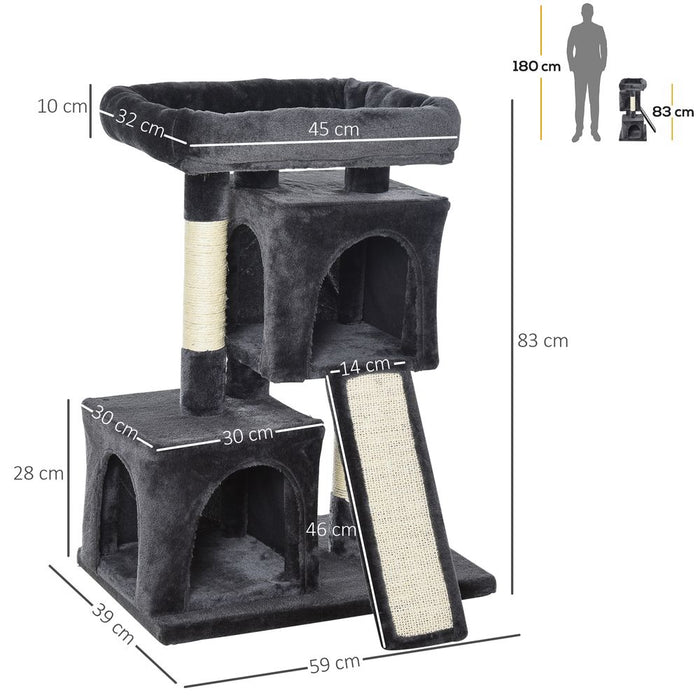 Cat Rest & Play Activity Tree w/ 2 House Perch Scratching Post Black Pawhut UK PET HOUSE