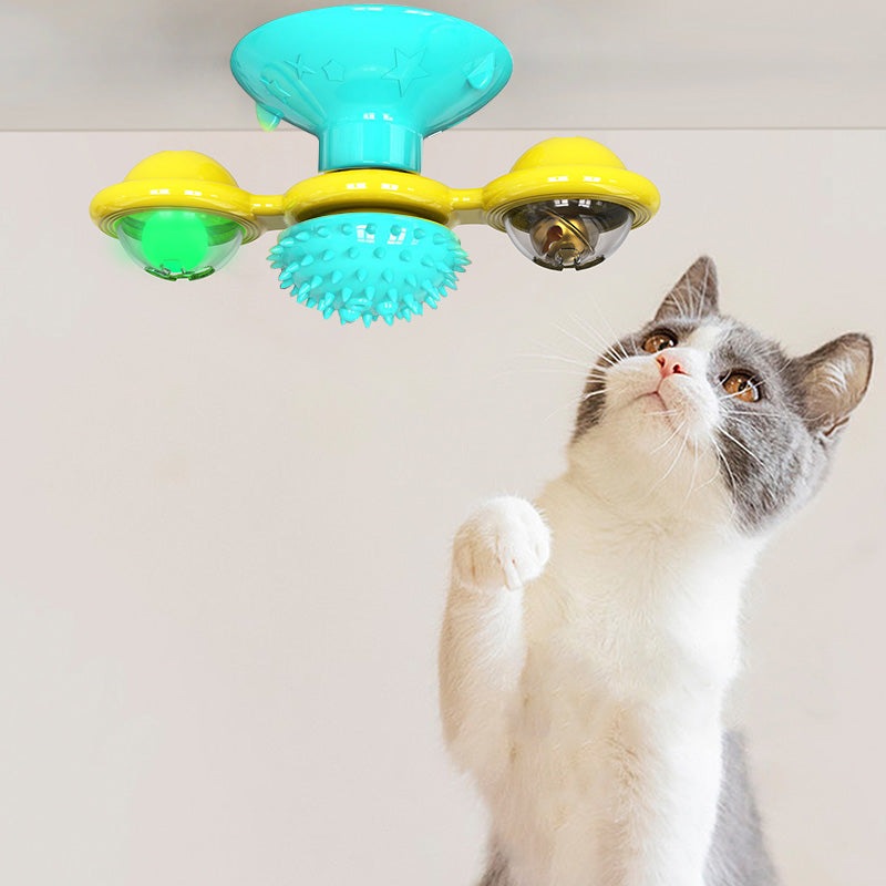 Cat Rotating Windmill Multi-Function Toys Itch Scratching Device Teeth Shining Toy UK PET HOUSE