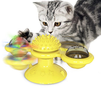 Cat Rotating Windmill Multi-Function Toys Itch Scratching Device Teeth Shining Toy UK PET HOUSE