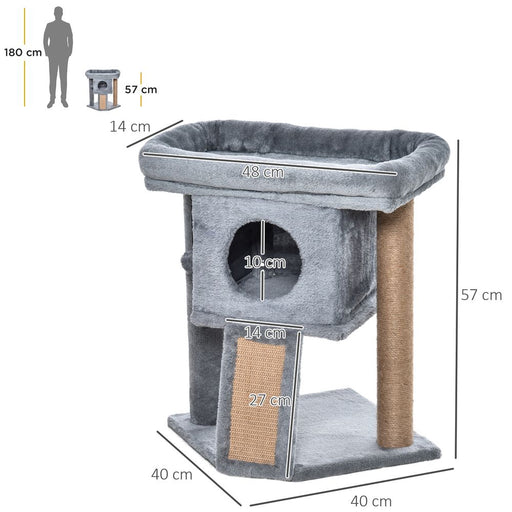 Cat Tree Activity Centre W/ Scratching Pad, Toy Ball, Cat House - Grey Pawhut UK PET HOUSE