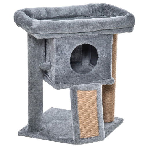 Cat Tree Activity Centre W/ Scratching Pad, Toy Ball, Cat House - Grey Pawhut UK PET HOUSE