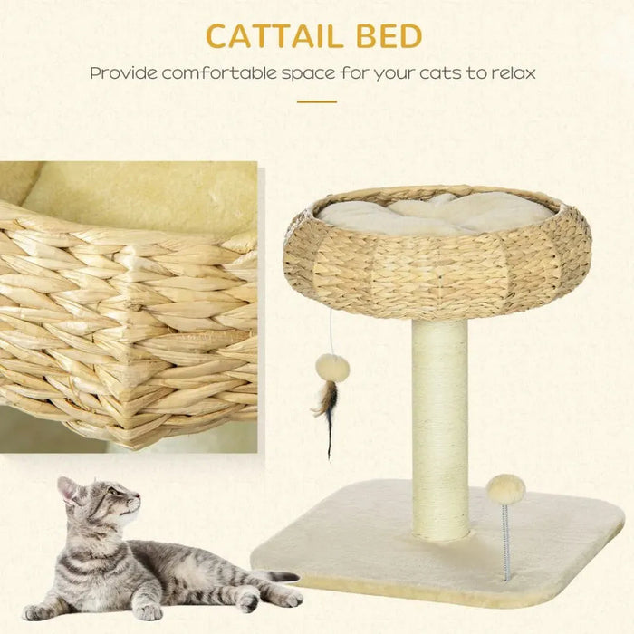 Cat Tree Kitty Activity Centre w/ Top Bed, Toy Ball, & Sisal Scratching Post UK PET HOUSE