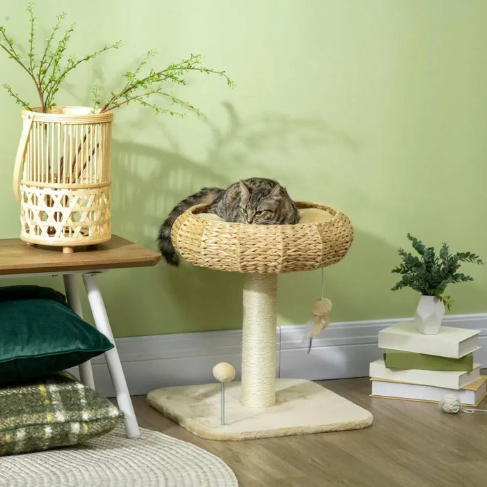 Cat Tree Kitty Activity Centre w/ Top Bed, Toy Ball, & Sisal Scratching Post UK PET HOUSE