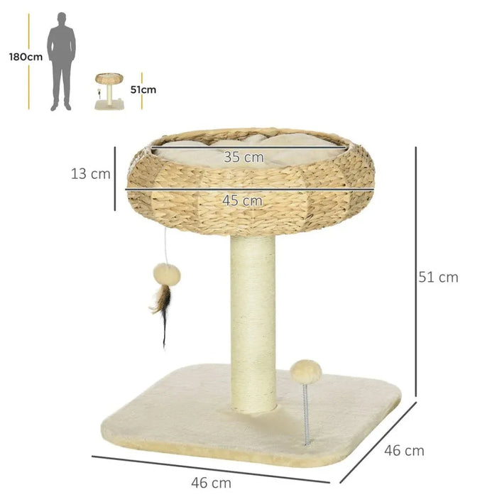 Cat Tree Kitty Activity Centre w/ Top Bed, Toy Ball, & Sisal Scratching Post UK PET HOUSE