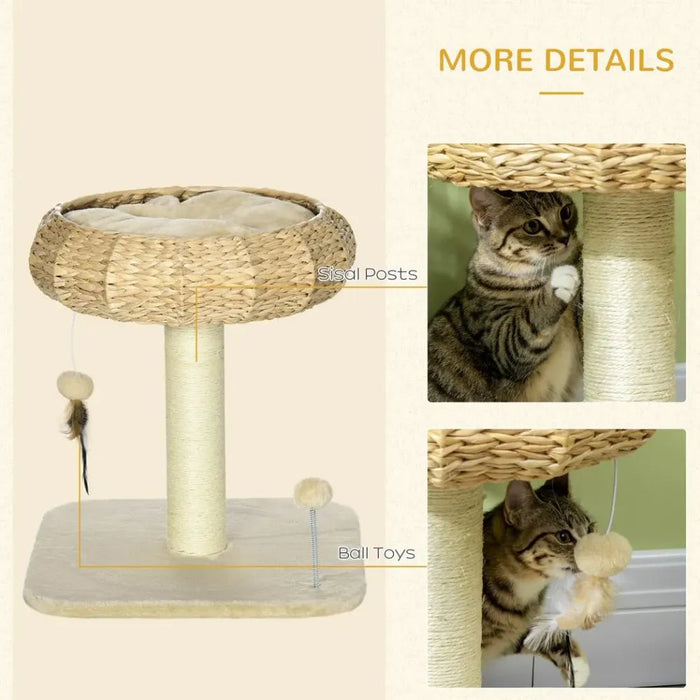 Cat Tree Kitty Activity Centre w/ Top Bed, Toy Ball, & Sisal Scratching Post UK PET HOUSE