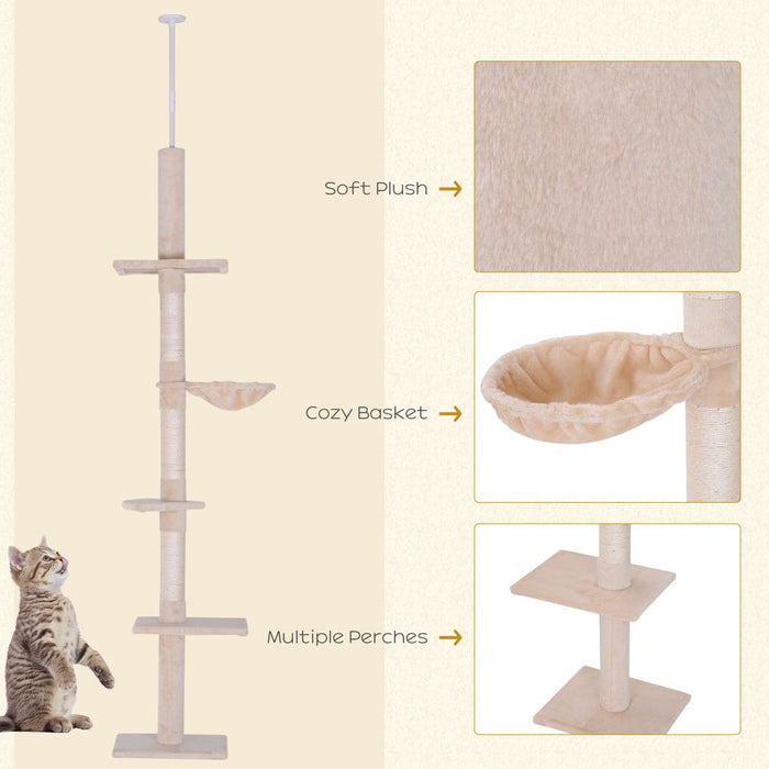 Cat Tree Scratching Post Kitty Tower Activity Center 5-Tier Floor to Ceiling UK PET HOUSE