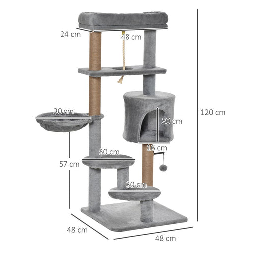 Cat Tree Tower w/ Scratching Post Hammock Hanging Ball Condo Teasing Rope UK PET HOUSE