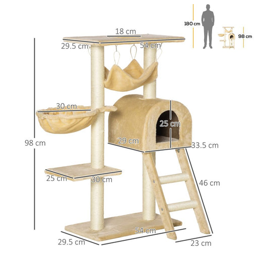 Cat Tree for Indoor Cats Scratching Post w/ Hammock House Bed Basket Pawhut UK PET HOUSE