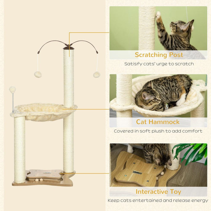 Cat Tree for Indoor Cats w/ Scratching Posts Hammock, Toy Ball - Beige Pawhut UK PET HOUSE