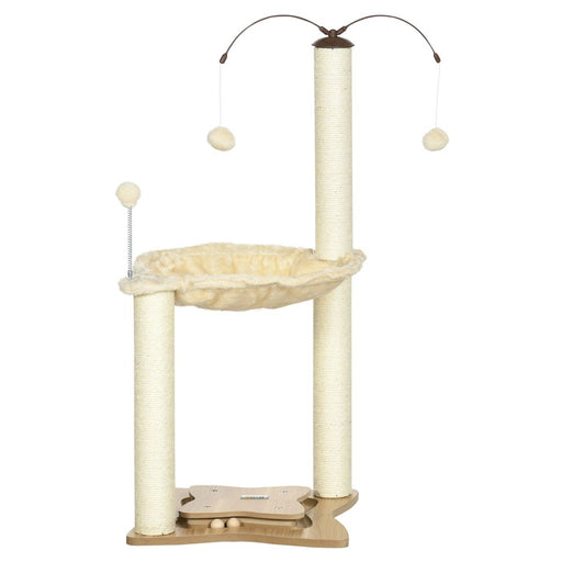 Cat Tree for Indoor Cats w/ Scratching Posts Hammock, Toy Ball - Beige Pawhut UK PET HOUSE