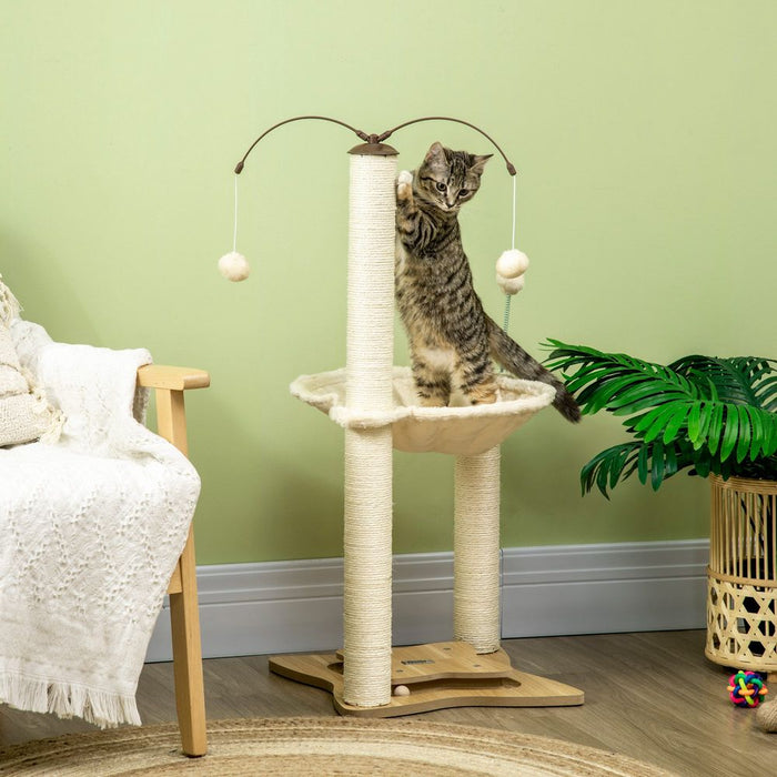 Cat Tree for Indoor Cats w/ Scratching Posts Hammock, Toy Ball - Beige Pawhut UK PET HOUSE