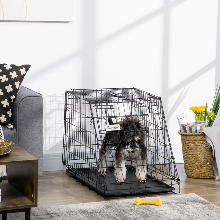 Collapsible Metal Dog Cage Transport Carrier With Removable Tray (Black) UK PET HOUSE