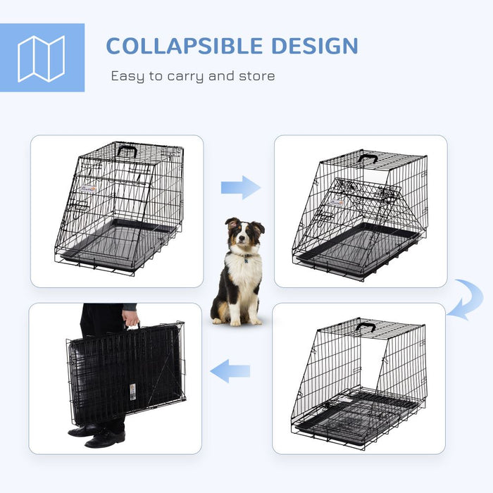 Collapsible Metal Dog Cage Transport Carrier With Removable Tray (Black) UK PET HOUSE