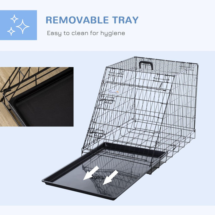 Collapsible Metal Dog Cage Transport Carrier With Removable Tray (Black) UK PET HOUSE