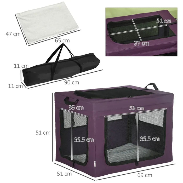 Foldable Pet Carrier Bag w/ Cushion - Purple UK PET HOUSE