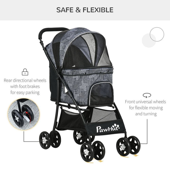 Foldable Pet Detachable Stroller (Grey) UK PET HOUSE