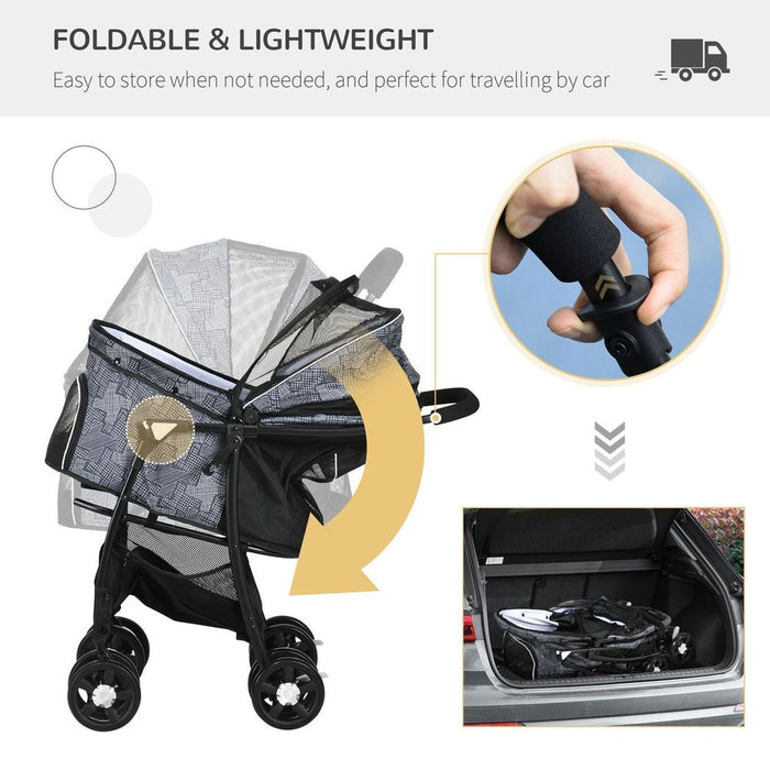 Foldable Pet Detachable Stroller (Grey) UK PET HOUSE