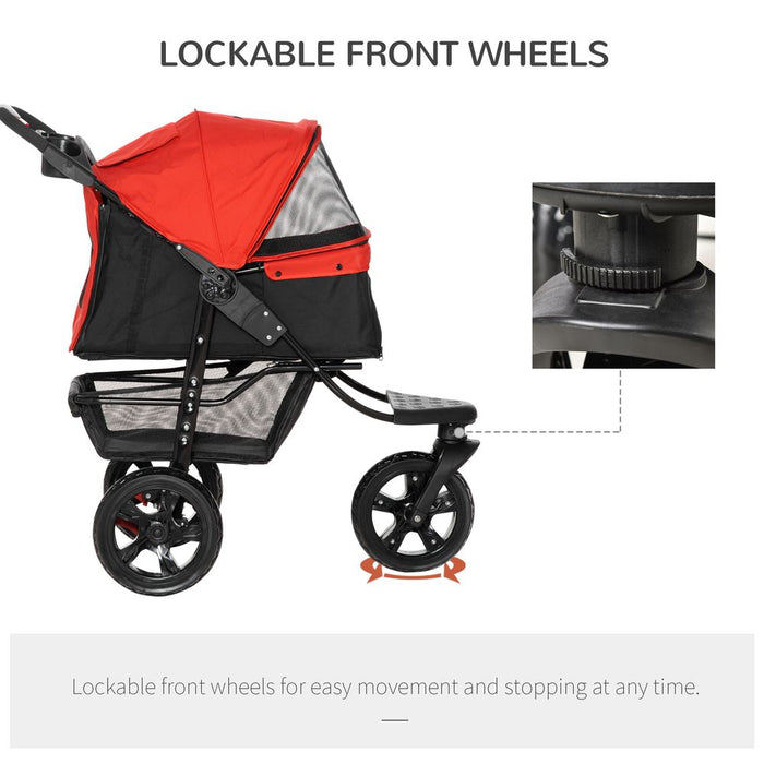 Folding 3 Wheel Pet Stroller Travel Adjustable Canopy Storage Brake Red Pawhut UK PET HOUSE