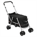 Folding Dog Stroller Black 100x49x96 cm Linen Fabric UK PET HOUSE