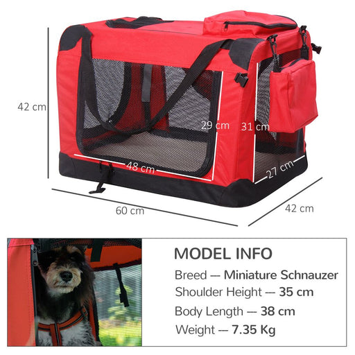 Folding Pet Carrier Bag Soft Portable Travel Cage, 60x42x42 cm, Red UK PET HOUSE