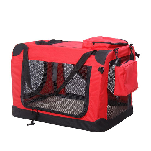 Folding Pet Carrier Bag Soft Portable Travel Cage, 60x42x42 cm, Red UK PET HOUSE