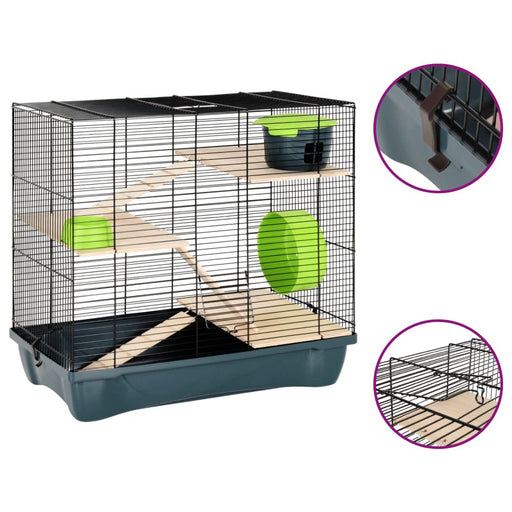 Hamster Cage Grey 58x32x54 cm Polypropylene and Metal UK PET HOUSE