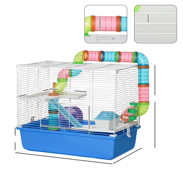 Hamster Cage Rodents House w/ Tubes Exercise Wheel, Water Bottle -  Blue UK PET HOUSE