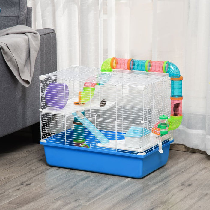 Hamster Cage Rodents House w/ Tubes Exercise Wheel, Water Bottle -  Blue UK PET HOUSE