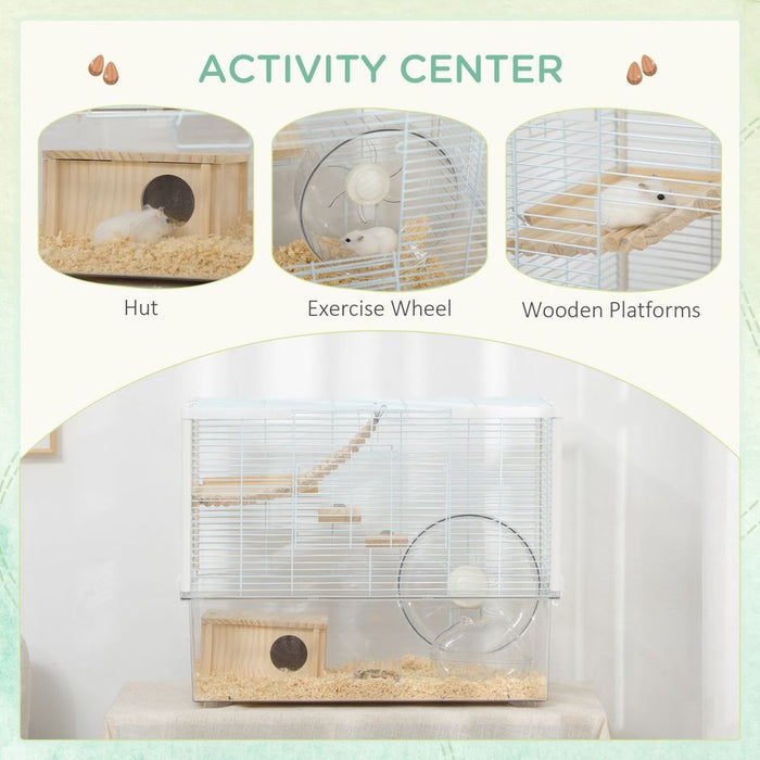 Hamster Small Cage With Deep Bottom, Ramp, and an Exercise Wheel (White) UK PET HOUSE