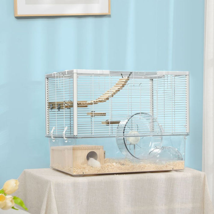 Hamster Small Cage With Deep Bottom, Ramp, and an Exercise Wheel (White) UK PET HOUSE