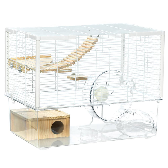 Hamster Small Cage With Deep Bottom, Ramp, and an Exercise Wheel (White) UK PET HOUSE