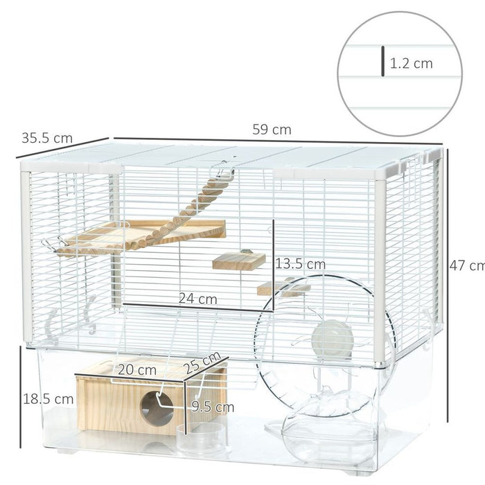 Hamster Small Cage With Deep Bottom, Ramp, and an Exercise Wheel (White) UK PET HOUSE