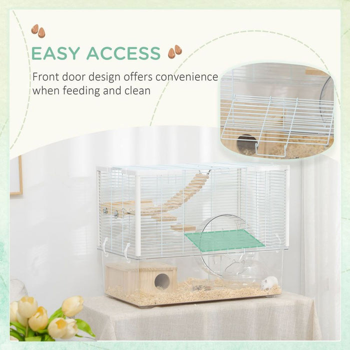 Hamster Small Cage With Deep Bottom, Ramp, and an Exercise Wheel (White) UK PET HOUSE