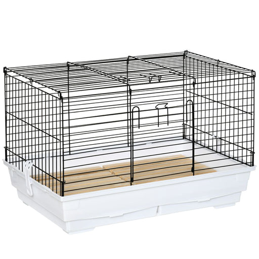 Indoor Rabbit Guinea Pig House With Wood Floor, Deep Base & Trays (White) UK PET HOUSE